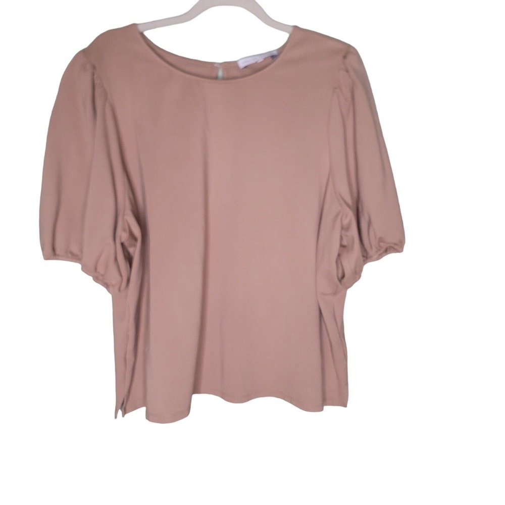 English Factory Top Tan Nude Short Puff Sleeves Casual Boho Cottage Prairie 2X